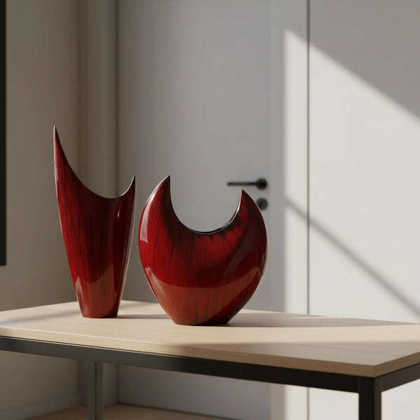 Red Glazed Aluminum Pointed Vase — 8"L x 3"W x 18"H