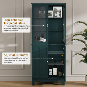 72" Freestanding Kitchen Pantry Cabinet with Glass Doors