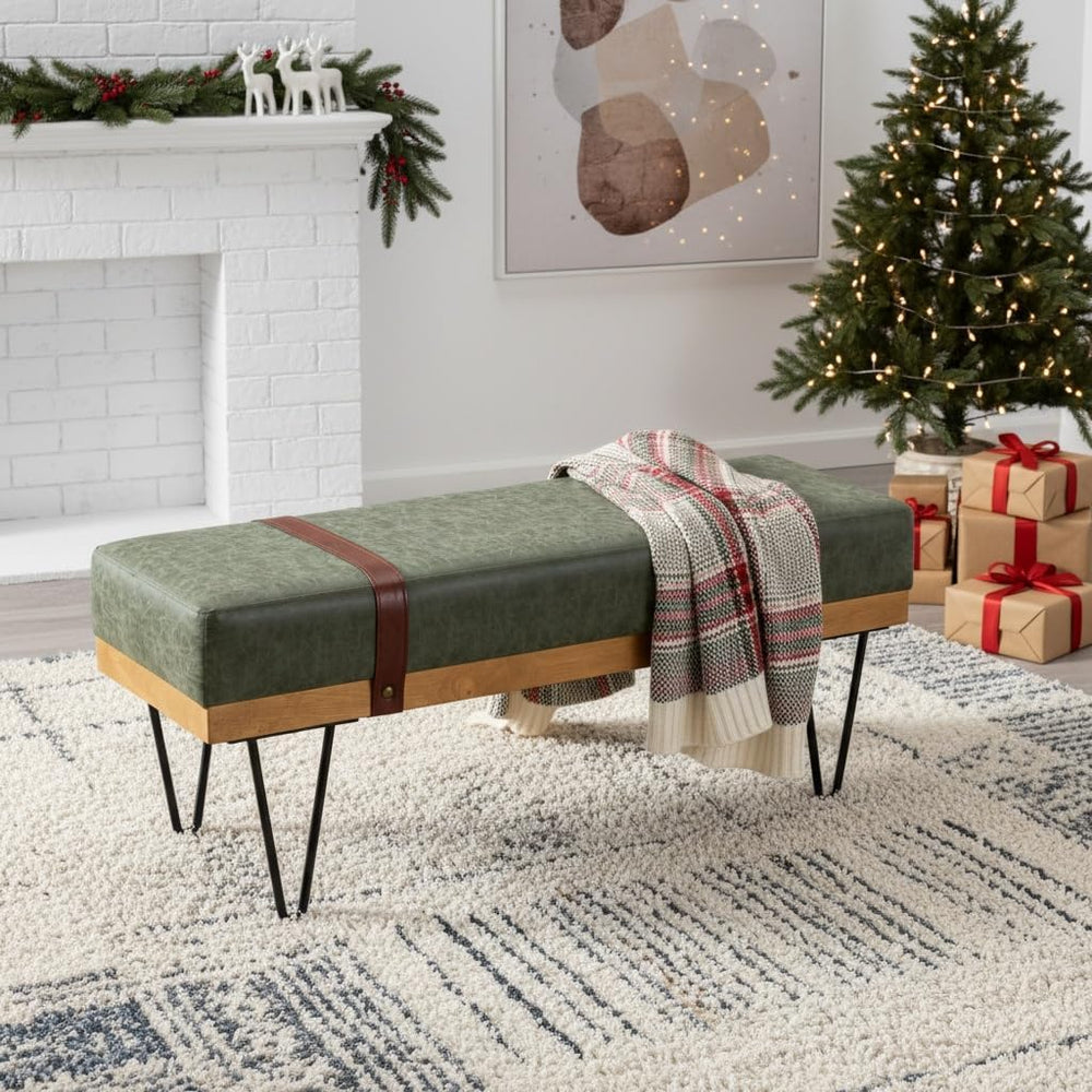 PU Leather Rectangle Ottoman Bench with Metal Legs