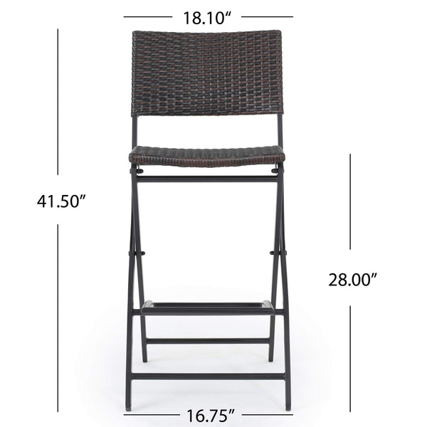 Outdoor Wicker Barstools Set of 2 with Footrest – Foldable