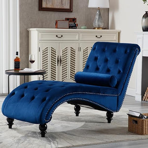 Velvet Chaise Lounge Indoor Chair with Pillow