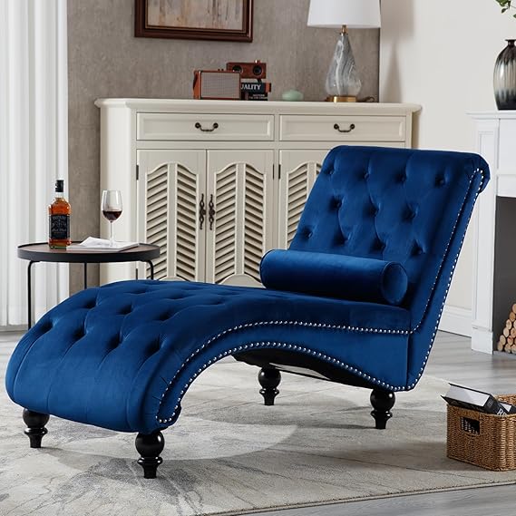Velvet Chaise Lounge Indoor Chair with Pillow
