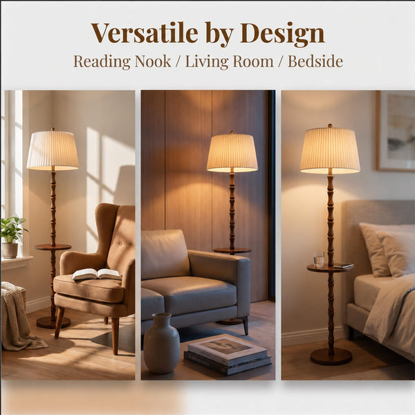 Wood Floor Lamp with Tray — Dimmable, Remote Control, 3 Color Temperatures