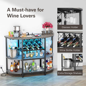 47.3" LED Bar Cabinet with Power Outlet & 4-Tier Storage