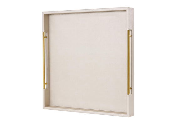 Oversized Square Ottoman Tray with Gold Handles – Faux Leather, 24x24