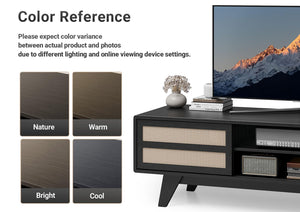 Boho TV Stand with Rattan Storage Cabinets – Fits Up to 70" TV