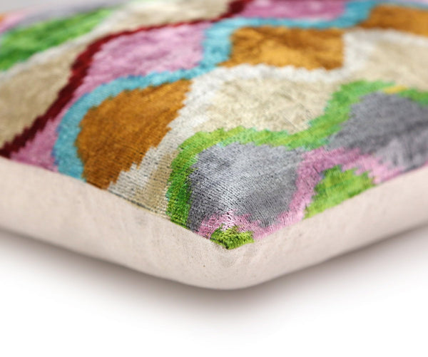 Colorful Wave Silk Velvet Throw Pillow 16x24
