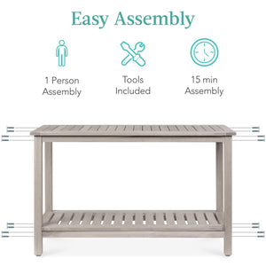 2-Shelf Eucalyptus Wood Console Table Indoor Outdoor