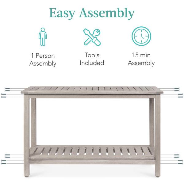 2-Shelf Eucalyptus Wood Console Table Indoor Outdoor