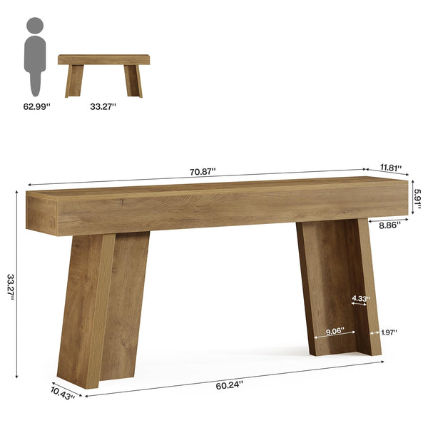 70.9-Inch Farmhouse Console Table – Entryway Sofa Table, Natural Wood Finish