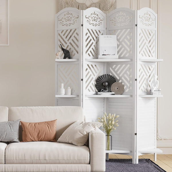 Folding Wood Room Divider with Shelves