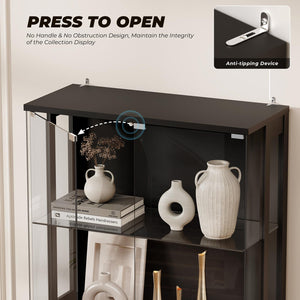 4-Tier Glass Display Cabinet with LED Lighting & Human Sensor