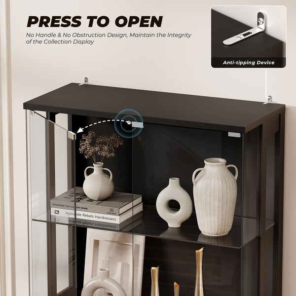 4-Tier Glass Display Cabinet with LED Lighting & Human Sensor