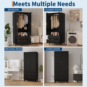 71" Wardrobe Armoire with Drawers, Doors & Adjustable Shelves