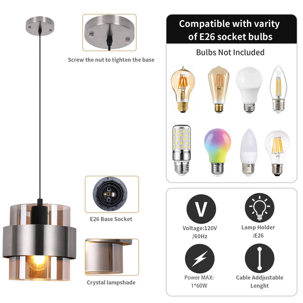 Mini Glass Pendant Light – 7 Inch Adjustable Ceiling Fixture