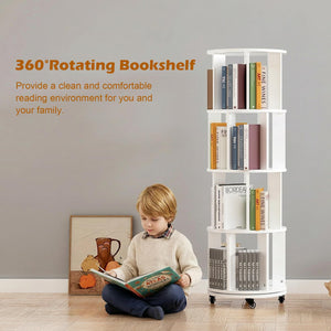 Rotating Bookshelf Tower with Wheels