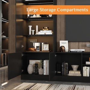114" Wall Unit Entertainment Center with LED Lights & 18 Shelves