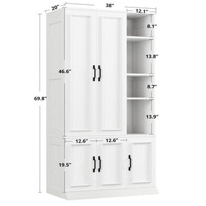 Wooden Wardrobe Closet with 5 Doors, 4 Shelves & Hanging Rod
