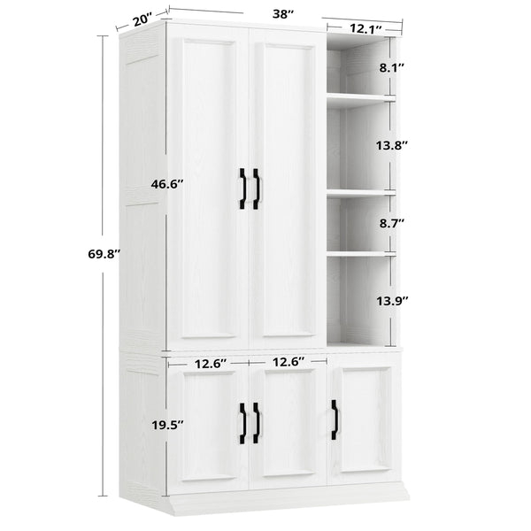 Wooden Wardrobe Closet with 5 Doors, 4 Shelves & Hanging Rod