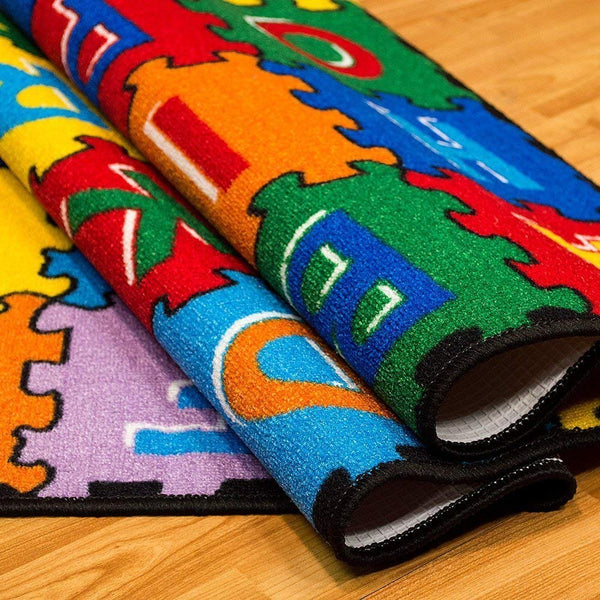 Kids Alphabet Puzzle Area Rug 8x10 – Non-Slip Gel Backing