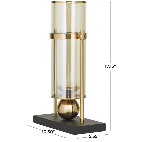 Gold Metal Hurricane Pillar Candle Holder