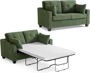 2-in-1 Pull Out Sleeper Sofa Bed with Memory Foam Mattress