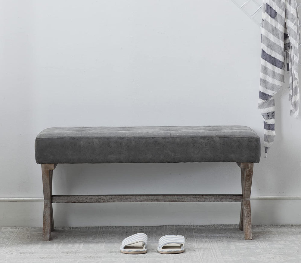 PU Leather Upholstered Entryway Bench with X-Shaped Wood Legs