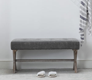 PU Leather Upholstered Entryway Bench with X-Shaped Wood Legs