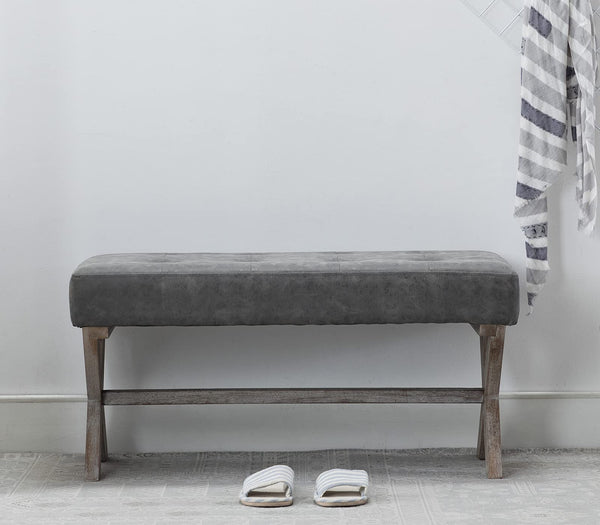 PU Leather Upholstered Entryway Bench with X-Shaped Wood Legs
