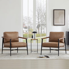 Mid-Century Modern Accent Chair Set of 2 – Faux Leather Armchair