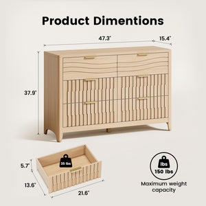 Fluted Dresser with 5 or 6 Drawers – Modern Wood Chest for Bedroom