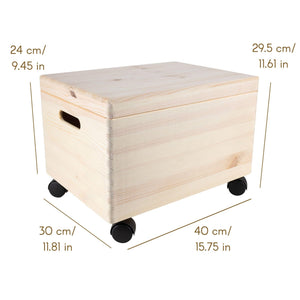 XXL Wooden Storage Box with Hinged Lid, Wheels & Handles