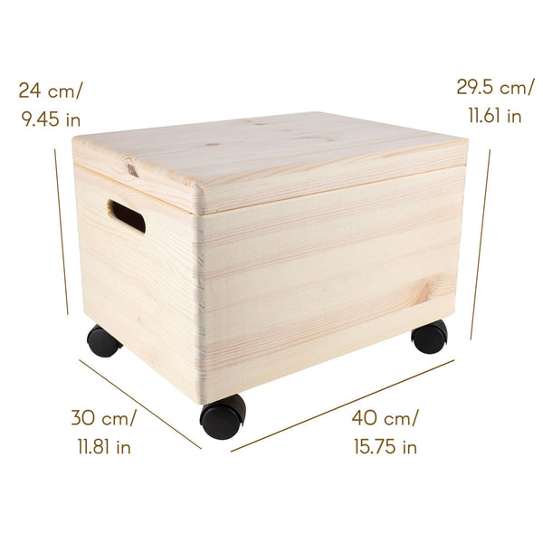 XXL Wooden Storage Box with Hinged Lid, Wheels & Handles