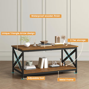 Industrial X-Design Coffee Table Set of 3 with Storage