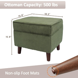 FAGAGA Storage Ottoman with Adjustable Lid, Soft Step Stool, Footrest and Seat, Ottoman Foot Rest for Living Room, Bedroom, Dorm, Green