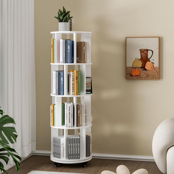 Rotating Bookshelf Tower with Wheels