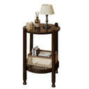 2-Tier Round End Table with Rattan Storage Shelf