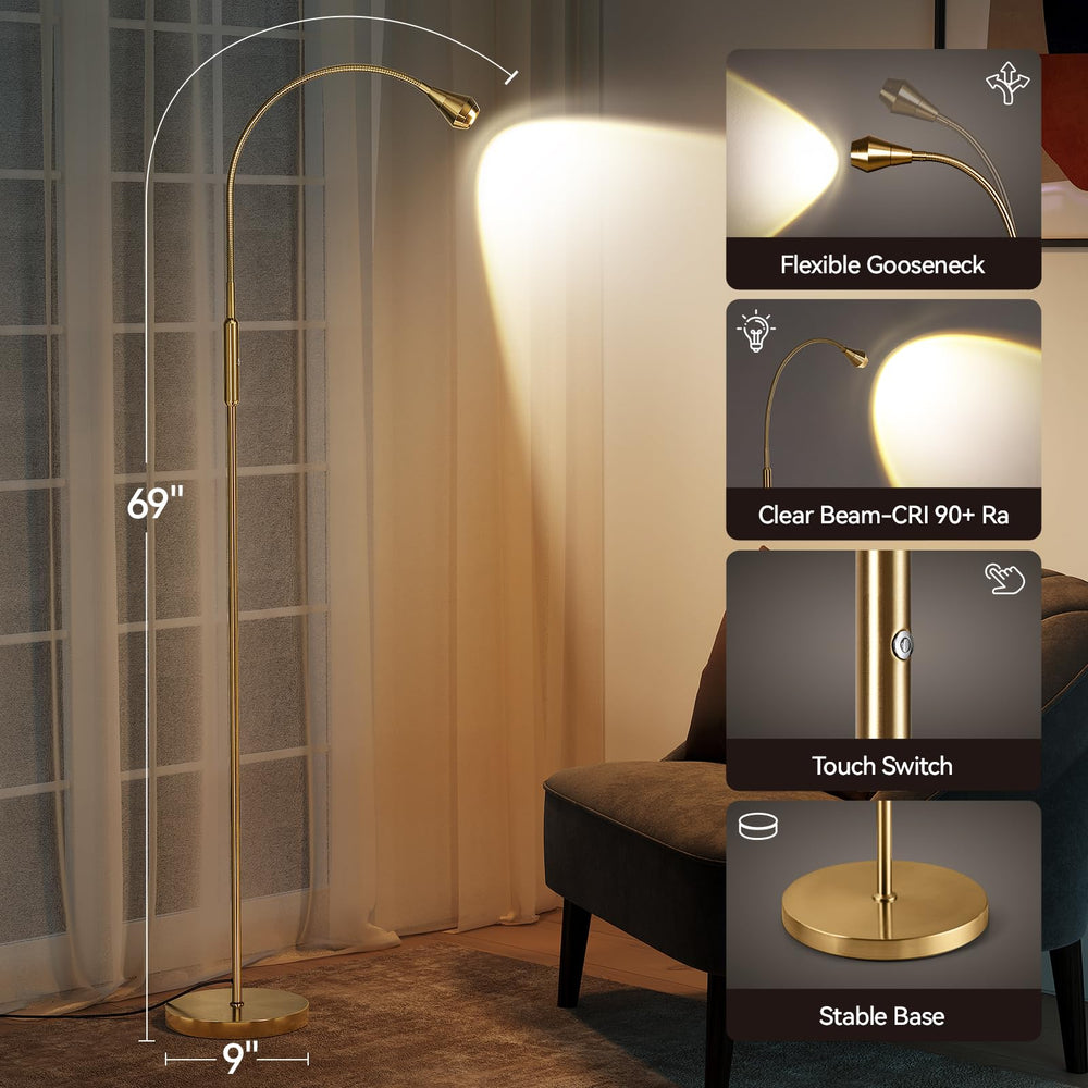 Adjustable LED Gooseneck Floor Lamp with Dimmable Zoomable Beam