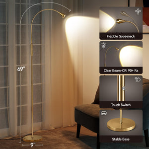 Adjustable LED Gooseneck Floor Lamp with Dimmable Zoomable Beam