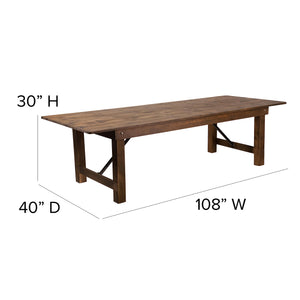 9FT Rustic Solid Pine Folding Farm Table — Seats 10