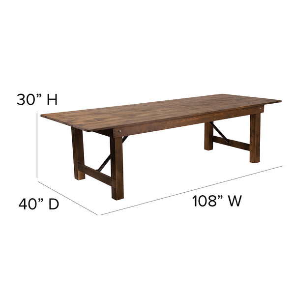 9FT Rustic Solid Pine Folding Farm Table — Seats 10
