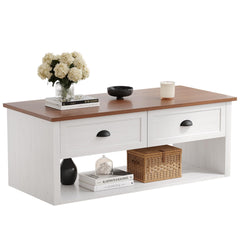 Farmhouse Coffee Table with Storage Shelf