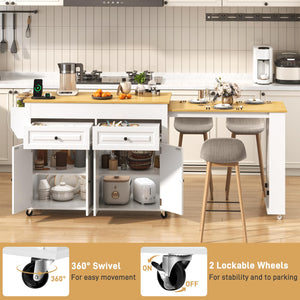 Extendable Kitchen Island Cart with Dining Table & Power Outlet