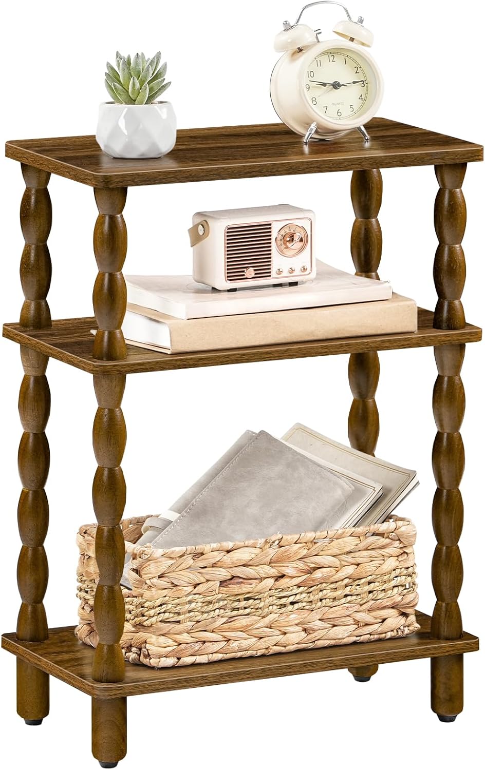 3-Tier Narrow End Table with Solid Wood Legs