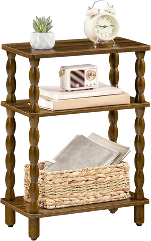 3-Tier Narrow End Table with Solid Wood Legs