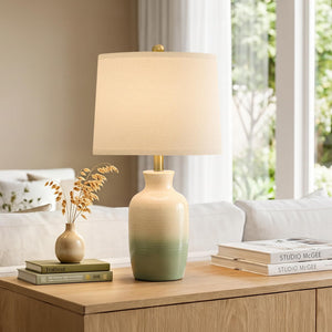 24" Farmhouse Table Lamp – Hand-Textured Ceramic Ombre