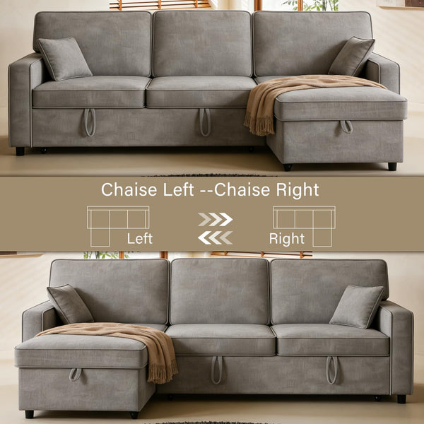 L-Shaped Sectional Sleeper Sofa with Storage & Cup Holders