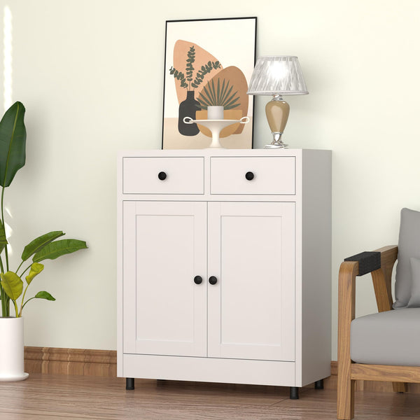 Metal Storage Cabinet with 2 Drawers & Adjustable Shelf