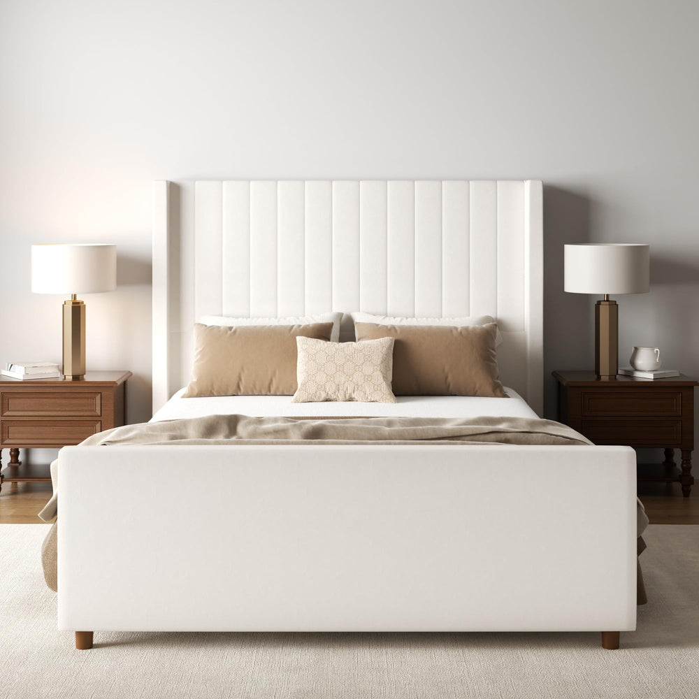 Upholstered Platform Bed with Tall Wingback Headboard
