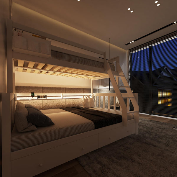 Twin Over Full Bunk Bed with Charging Station & LED Lights